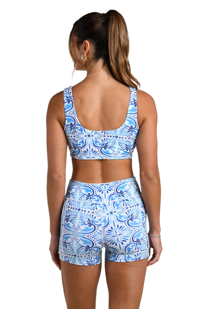 La Blanca Blue Tile High Waist Bike Shorts, Alternate, color, 