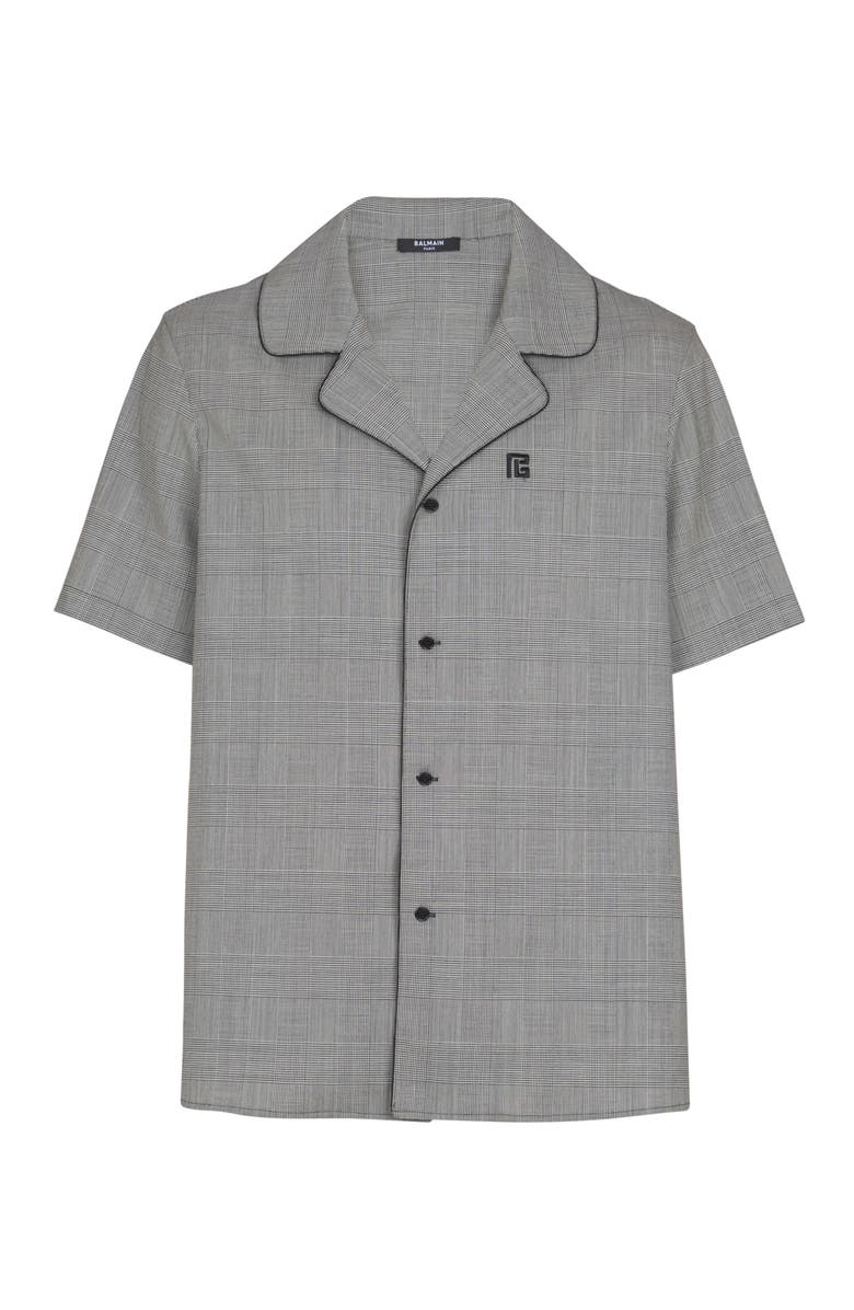 Balmain Short-sleeved Prince of Wales shirt, Main, color, Black