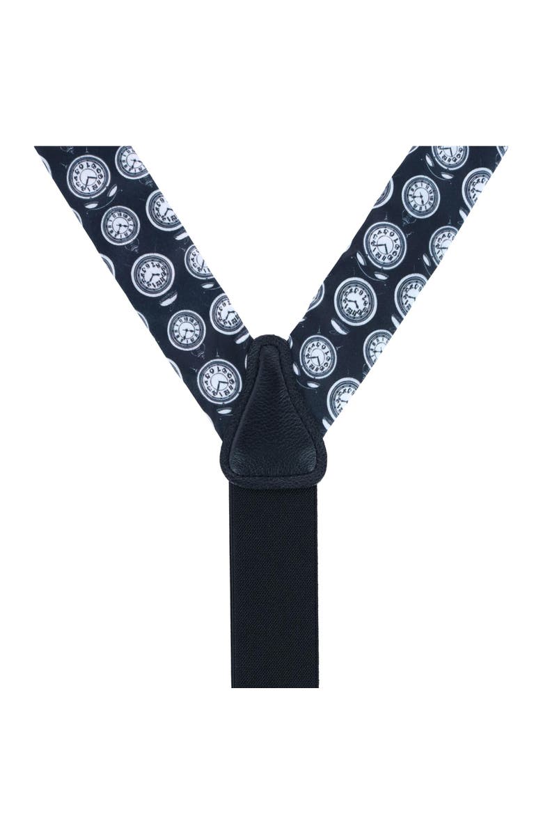 Trafalgar Ticking Time Clock Silk Button End Suspenders, Alternate, color, Black
