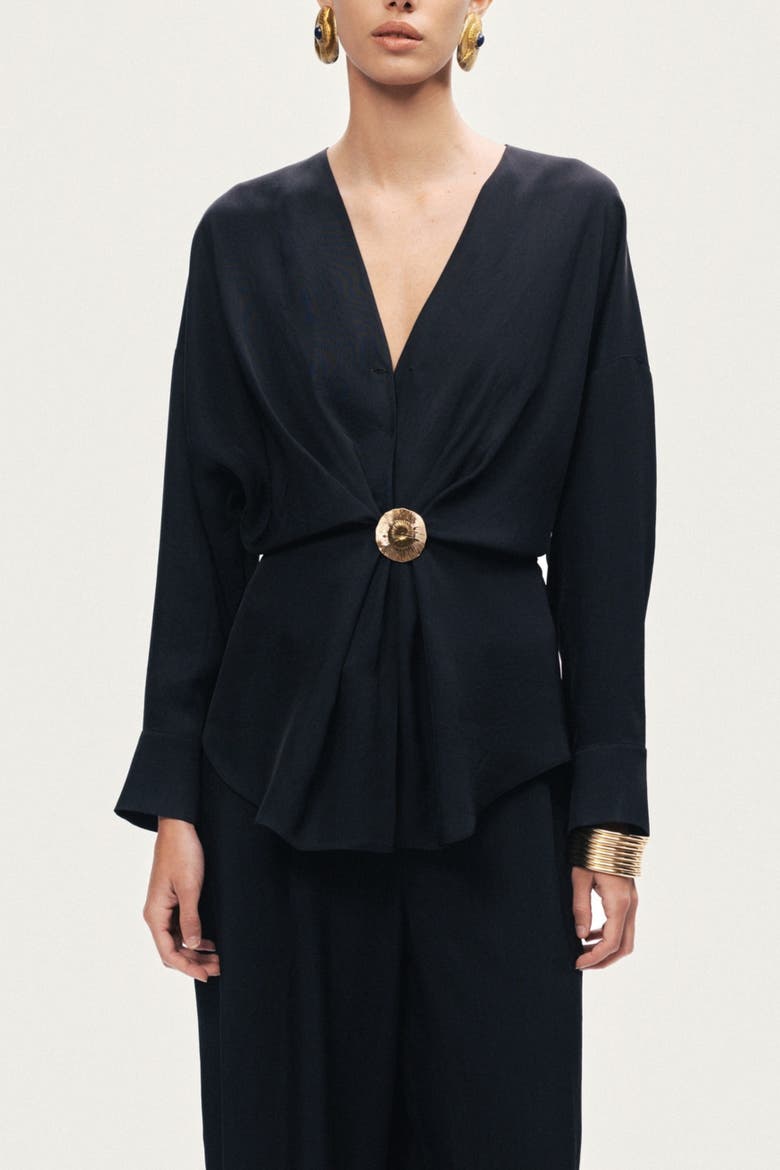 Draped Buckle-Detail Shirt, Main, color, Black