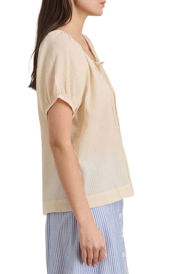 Rose Crinkle Tie Neck Cotton Top, Alternate, color, OFF WHITE