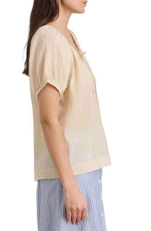 Alex Mill Rose Crinkle Tie Neck Cotton Top In Brown