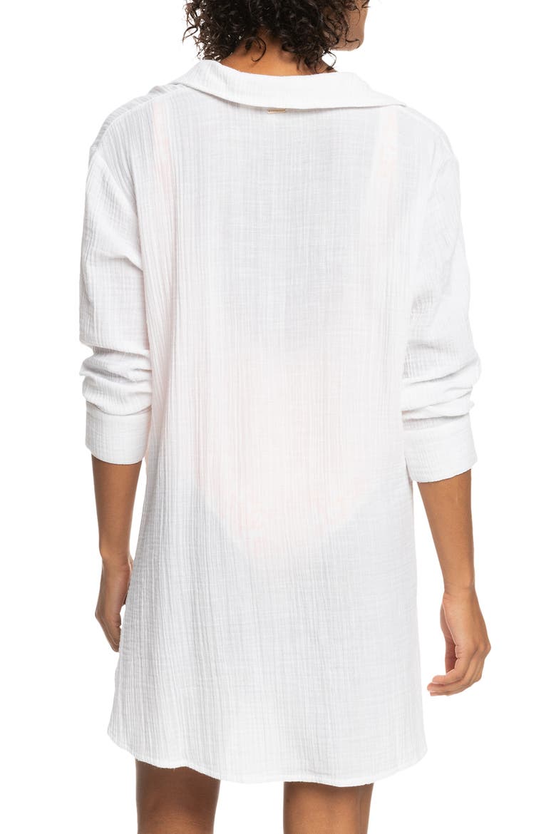 Sun & Limonade Ruched Long Sleeve Cotton Cover-Up Tunic, Alternate, color, BRIGHT WHITE
