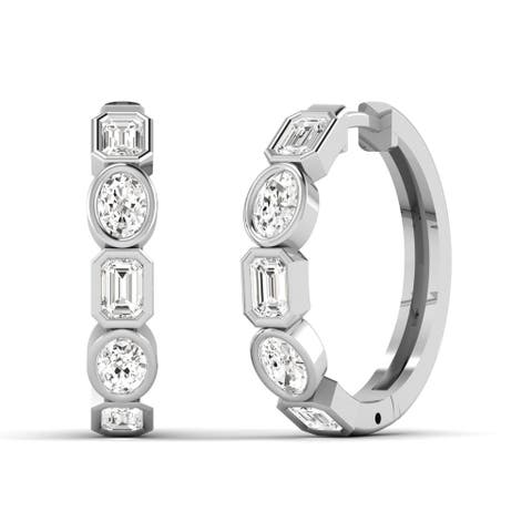 Oval and Emerald Bezel Lab Diamond Hoop in 14K Gold