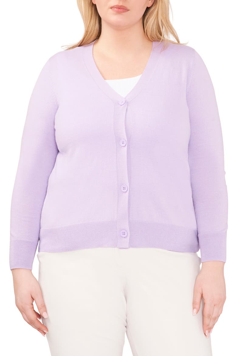 V-Neck Cotton Blend Cardigan, Main, color, PURPLE ROSE