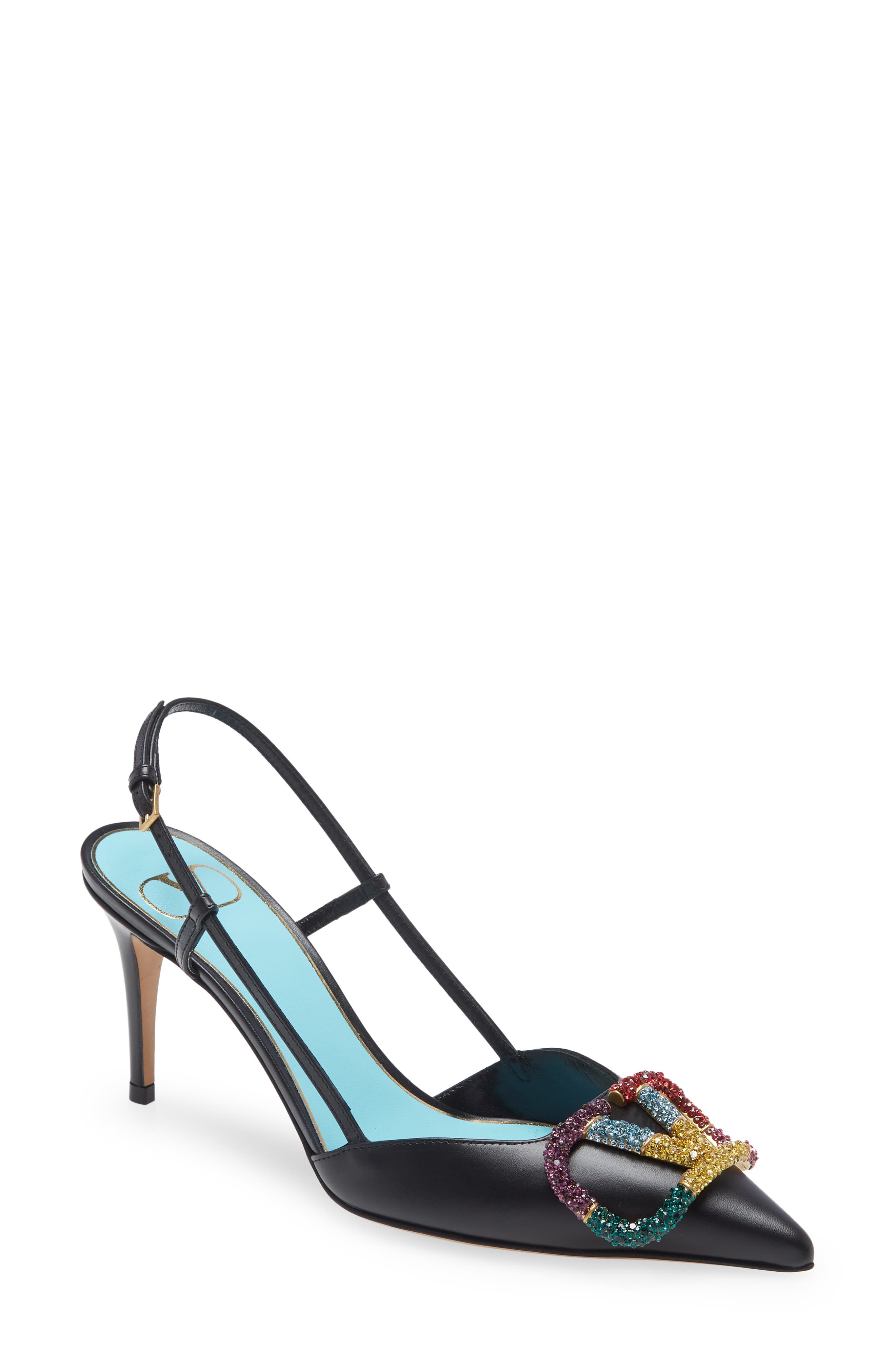 Valentino Garavani Rainbow Crystal VLOGO Pointed Toe Slingback Sandal, Main, color, 