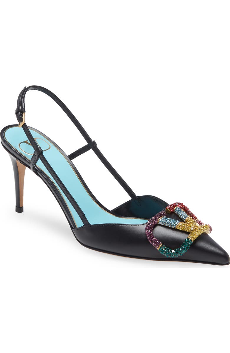 Valentino Garavani Rainbow Crystal VLOGO Pointed Toe Slingback Sandal, Main, color,