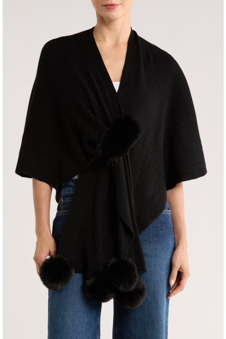Faux Fur Trim Sweater Wrap, Main, color, BLACK
