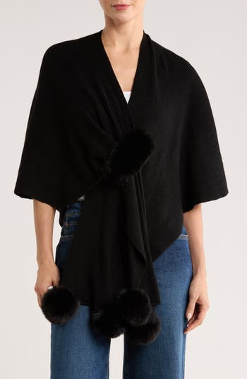 Patrizia Luca Faux Fur Trim Sweater Wrap In Black