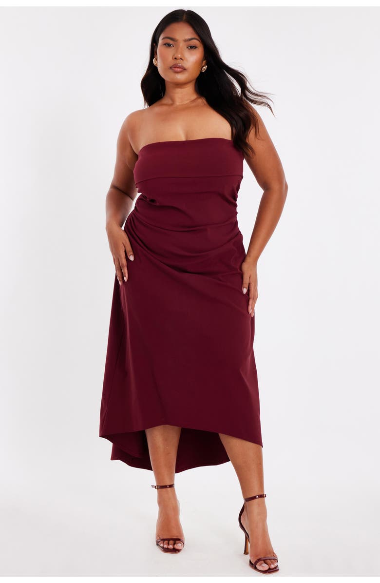 QUIZ Plus Size Crepe Bandeau Midi Dress, Main, color, Berry