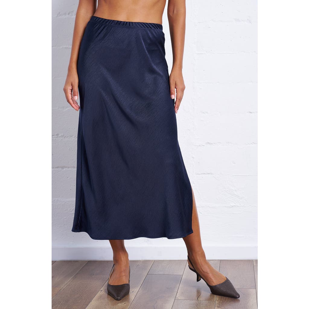 Franne Golde Bias Cut Satin Midi Skirt With Side Slit