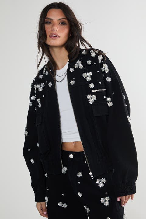 Embellished Flower Applique Jacket