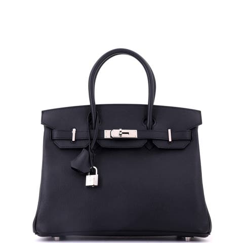 Birkin Handbag Black Epsom with Palladium Hardware 30
