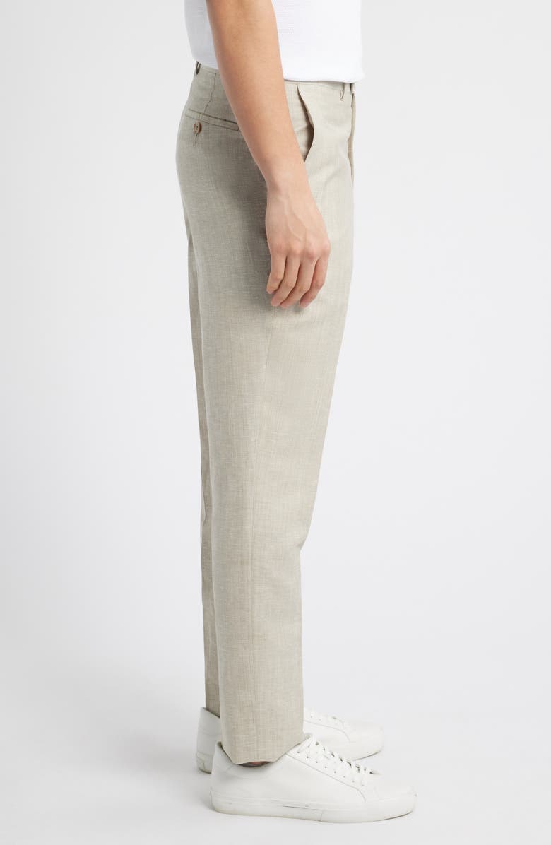 Peter Millar Harker Tan Mélange Flat Front Wool & Linen Dress Pants, Alternate, color, Tan