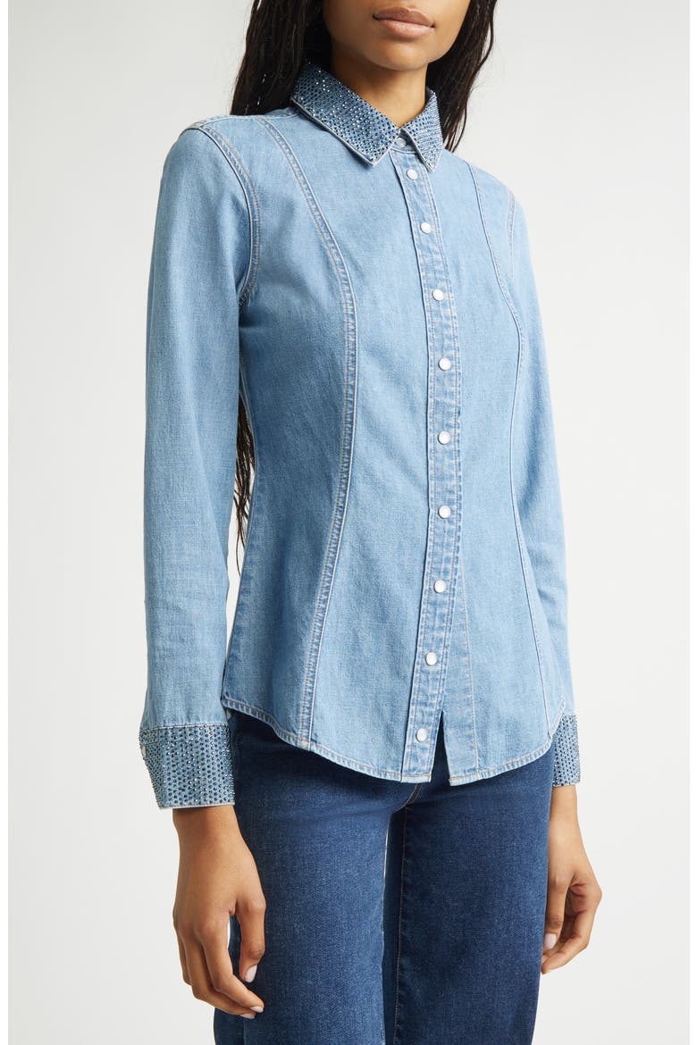 Eddie Rhinestone Trim Denim Top, Alternate, color, RIVIERA BREEZE