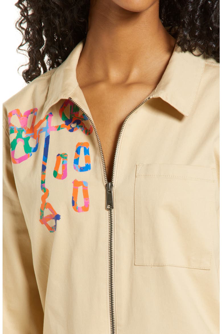 Cristina Martinez Long Sleeve Stretch Cotton Jumpsuit, Alternate, color, BEIGE FLOWER POP- NO RAIN