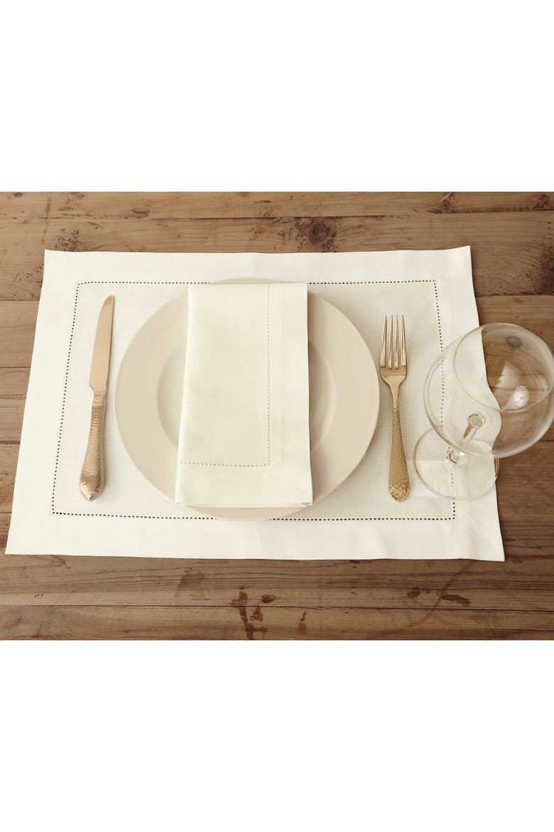 Cotton Linen Hemstitch Dinner Napkins Set of 4, 20 x 20", Alternate, color, Ivory