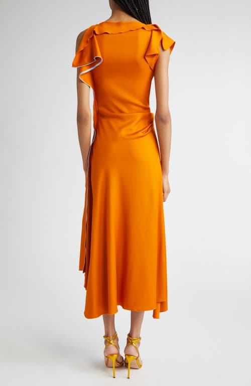 Victoria Beckham Womens Sunset Orange Draped Asymmetric Stretch-woven Midi Dress In Yellow