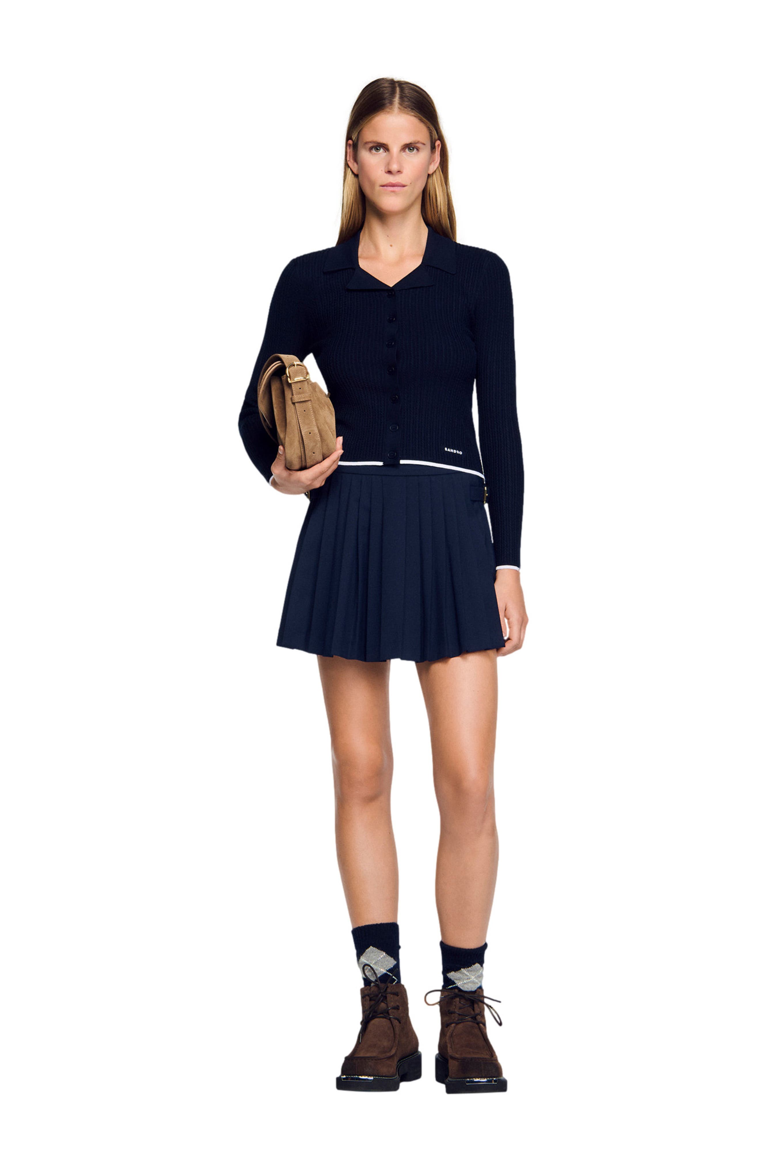 Cropped polo collar cardigan