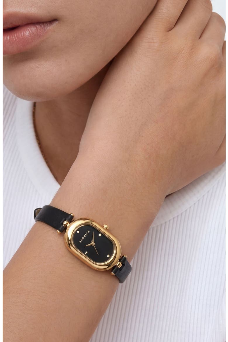 Milan Faux Leather Strap Watch, 32.5mm x 20mm, Alternate, color, GOLD/BLACK