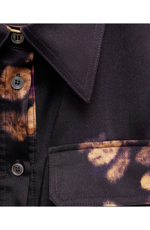 Mango Floral Print Tie Waist Long Sleeve Midi Shirtdress In Purple