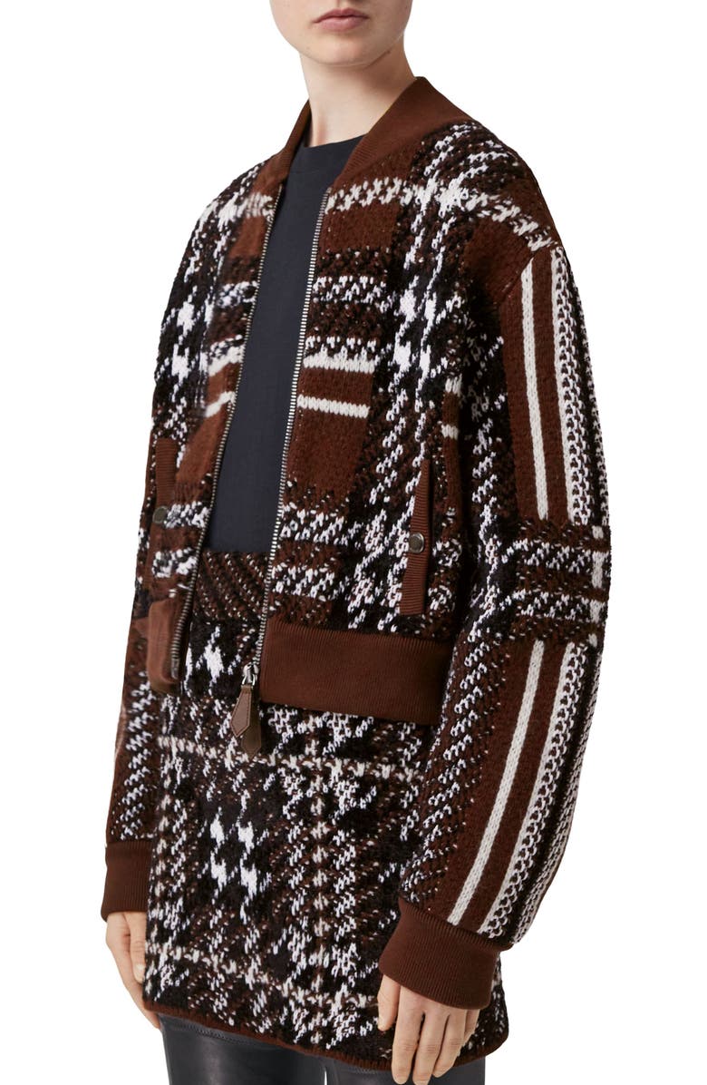 Burberry Jacquard Houndstooth Knit Bomber Jacket, Main, color,