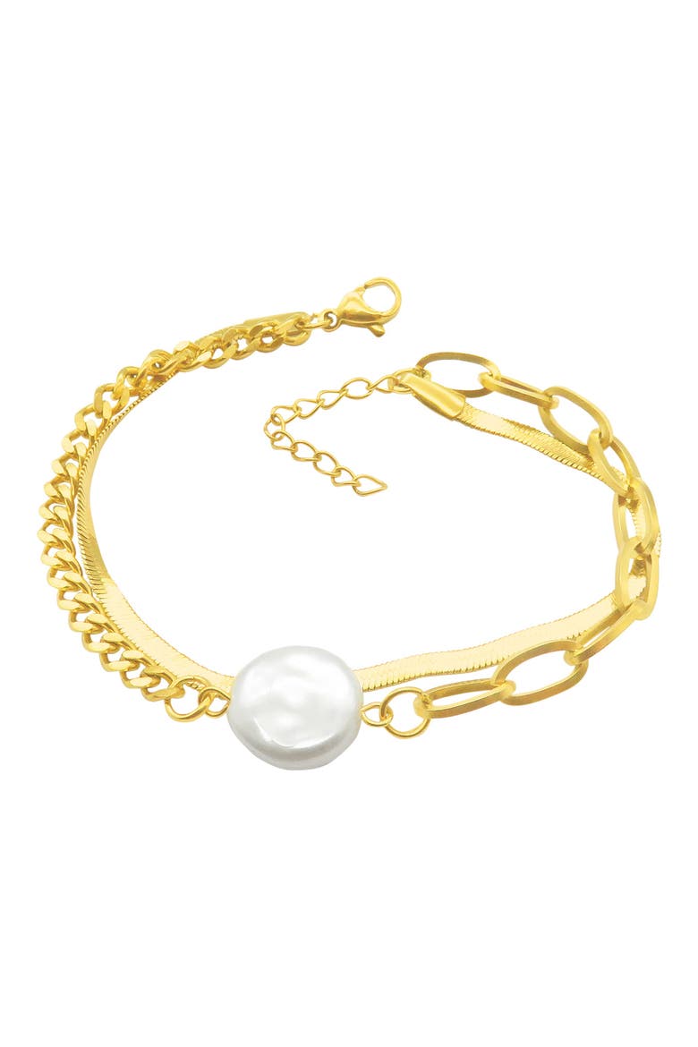 Water Resistant Mixed Chain Cultured Pearl Bracelet, Main, color, YELLOW