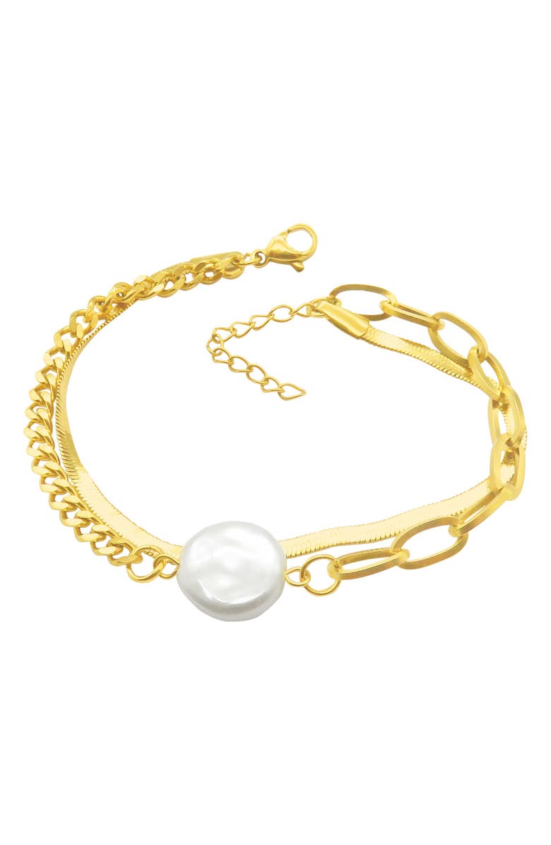 Adornia Water Resistant Mixed Chain Cultured Pearl Bracelet, Main, color, Yellow