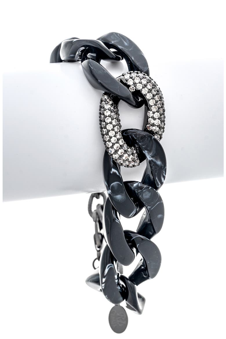 Acrylic Pavé Link Bracelet, Alternate, color, BLACK