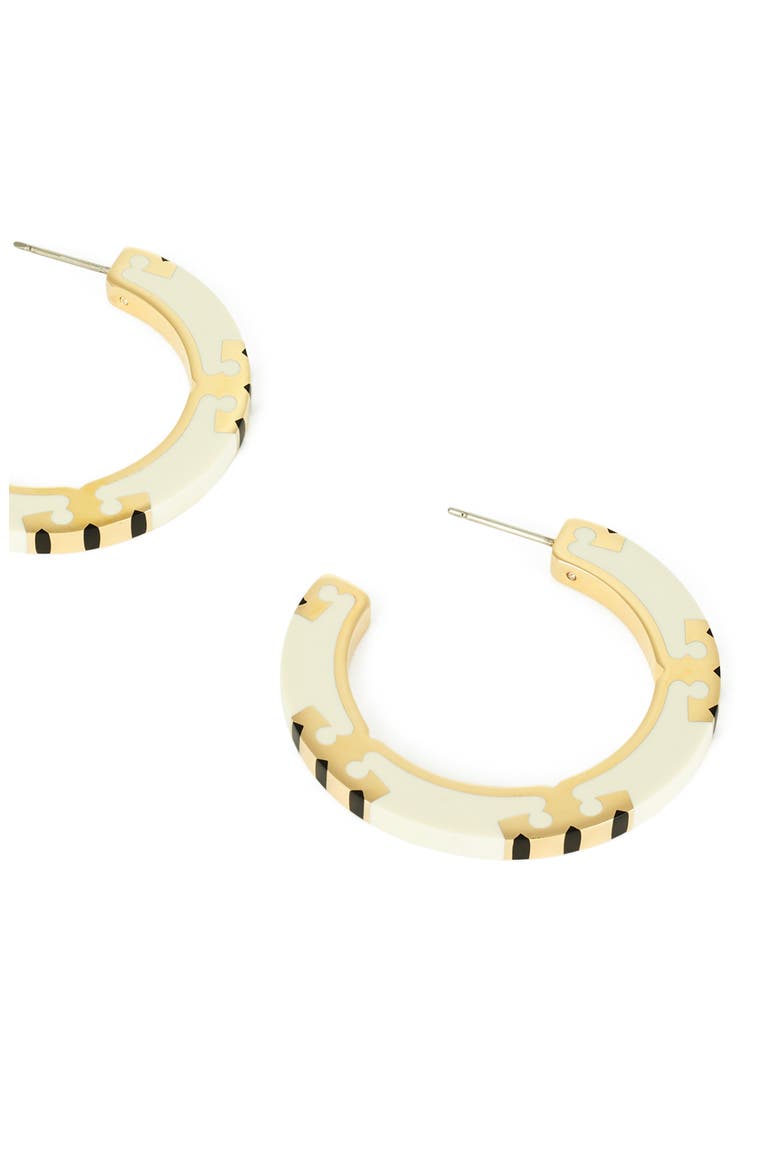T-Stripe Hoop Earrings, Alternate, color, TORY GOLD / NEW IVORY / BLACK