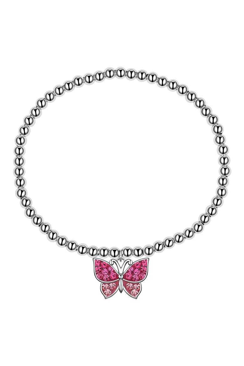 Kids' Crystal Butterfly Charm Stretch Bracelet, Main, color, PINK