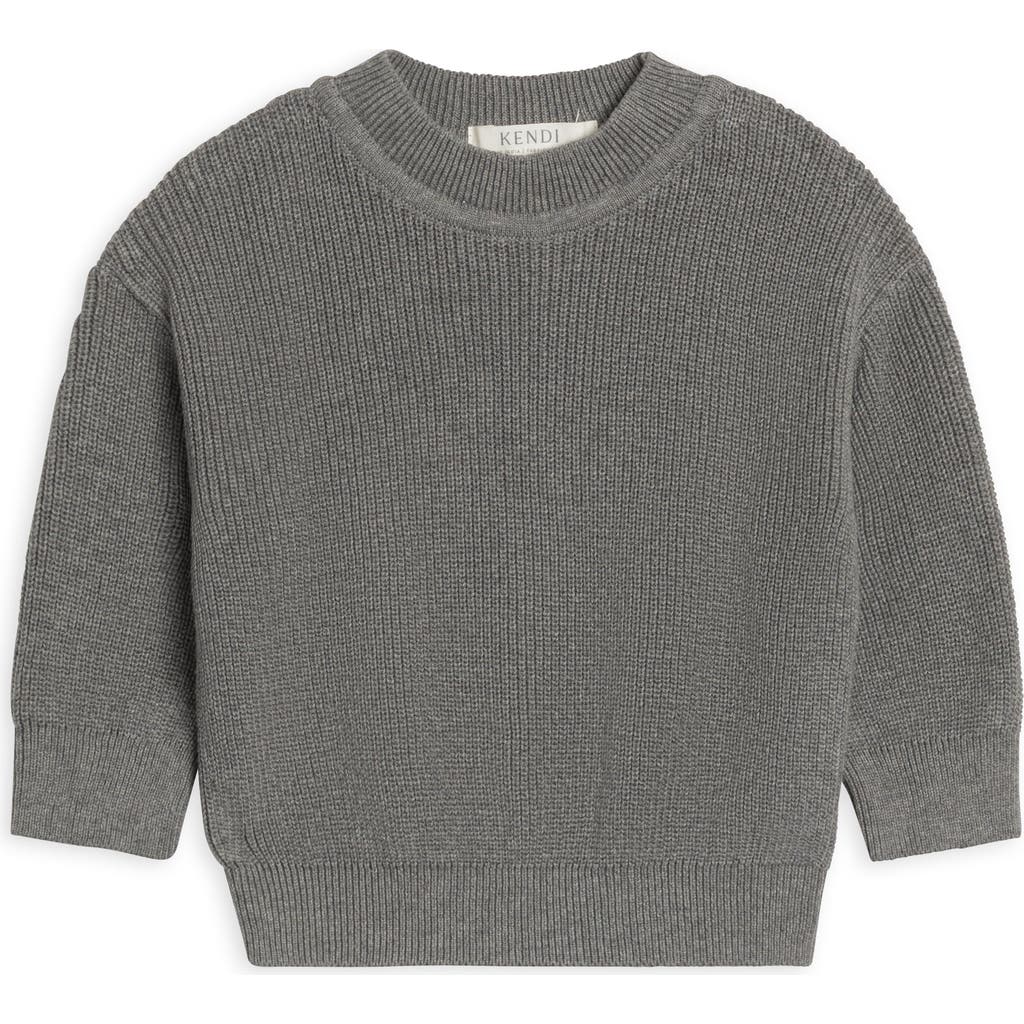 Kendi Laurie Organic Sweater Knit Crew Pullover In Gray