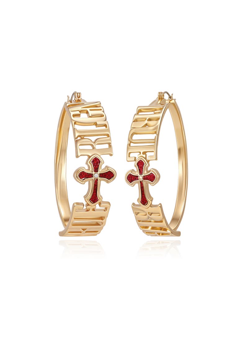 Logo Cross Hoop Earrings, Alternate, color, Gold Tone