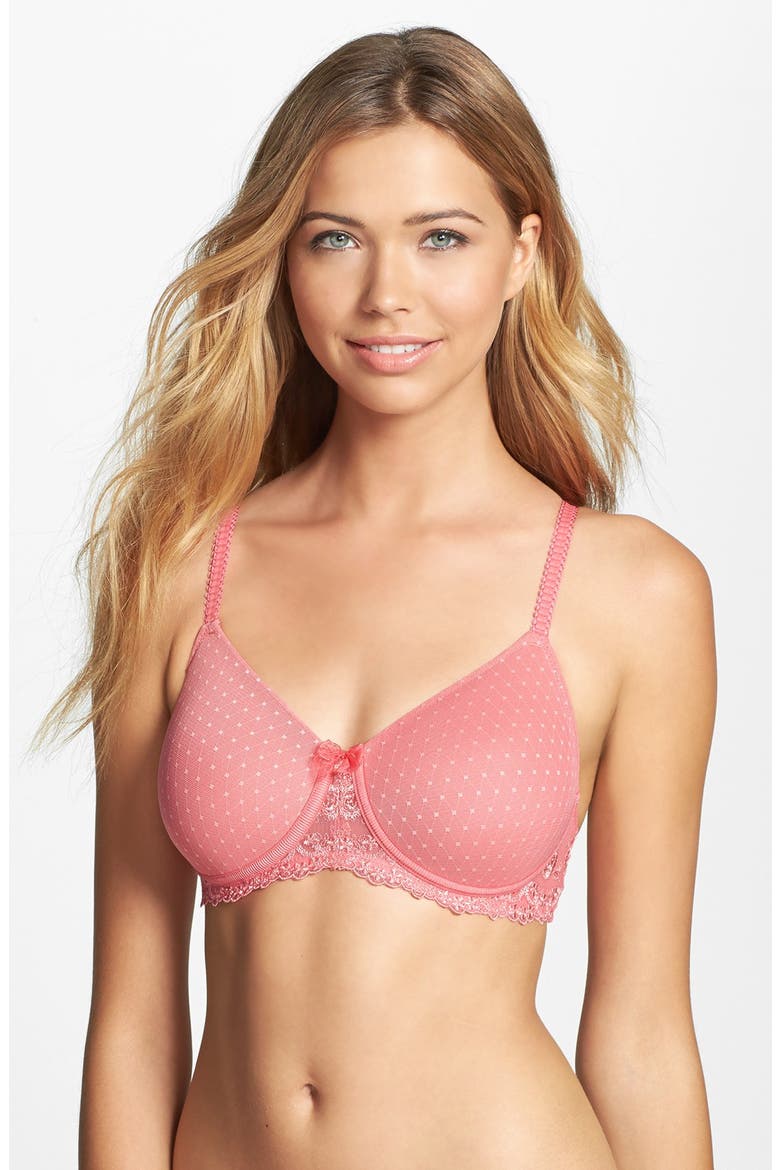 'Lara' Lace Molded Foam Soft Cup Bra, Main, color, SALMON