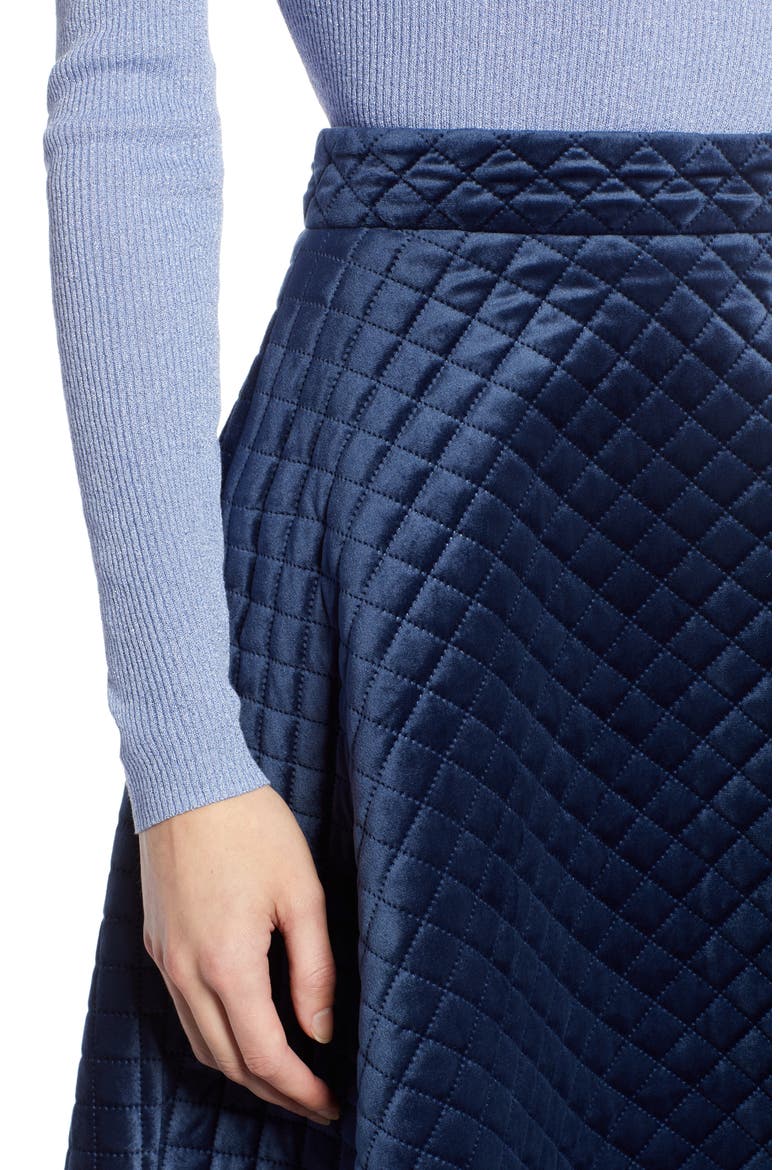 x Atlantic-Pacific Quilted Velour Circle Midi Skirt, Alternate, color, NAVY BLAZER