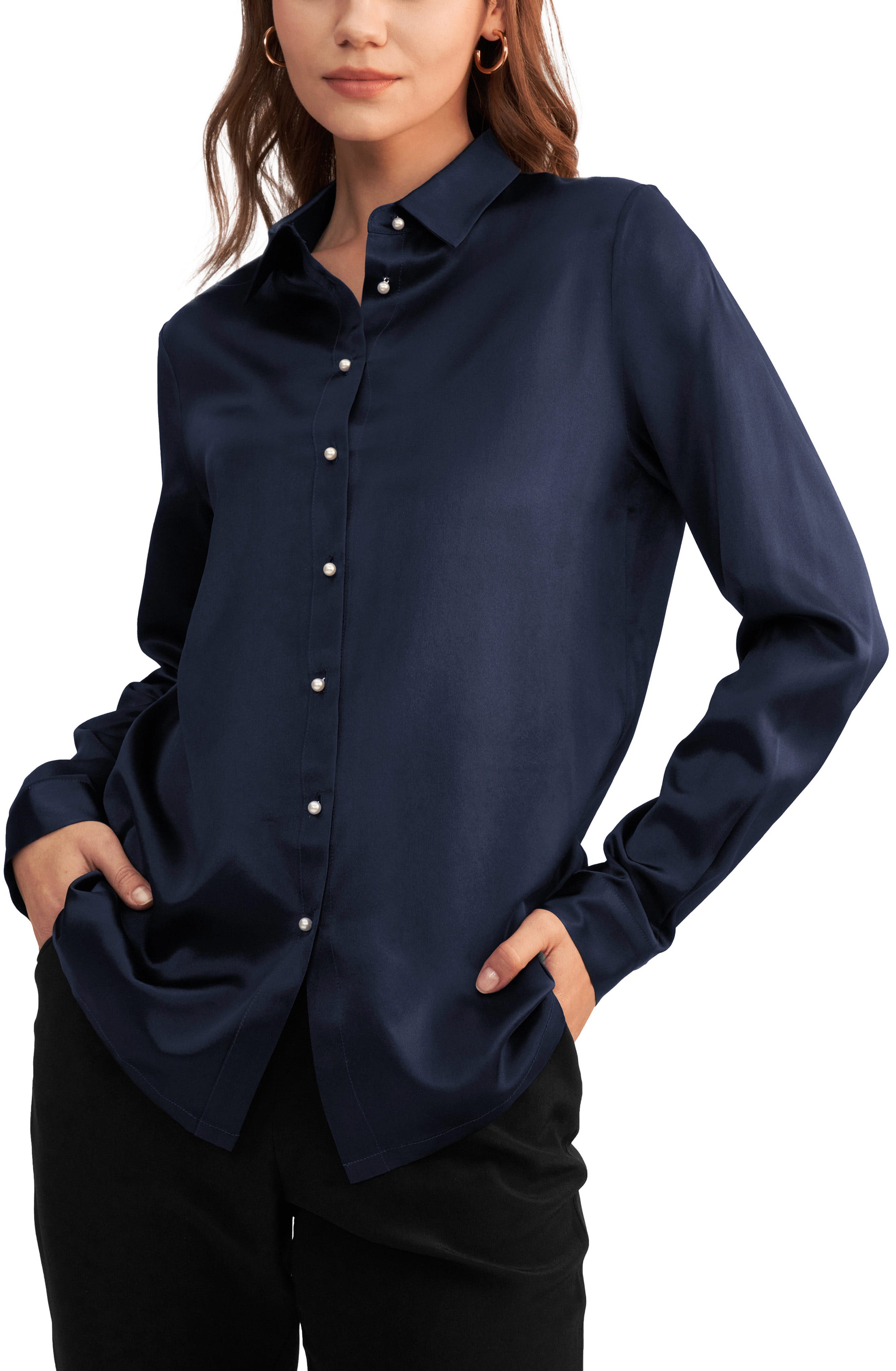 Classic Pearl Button Silk Shirt - image 3