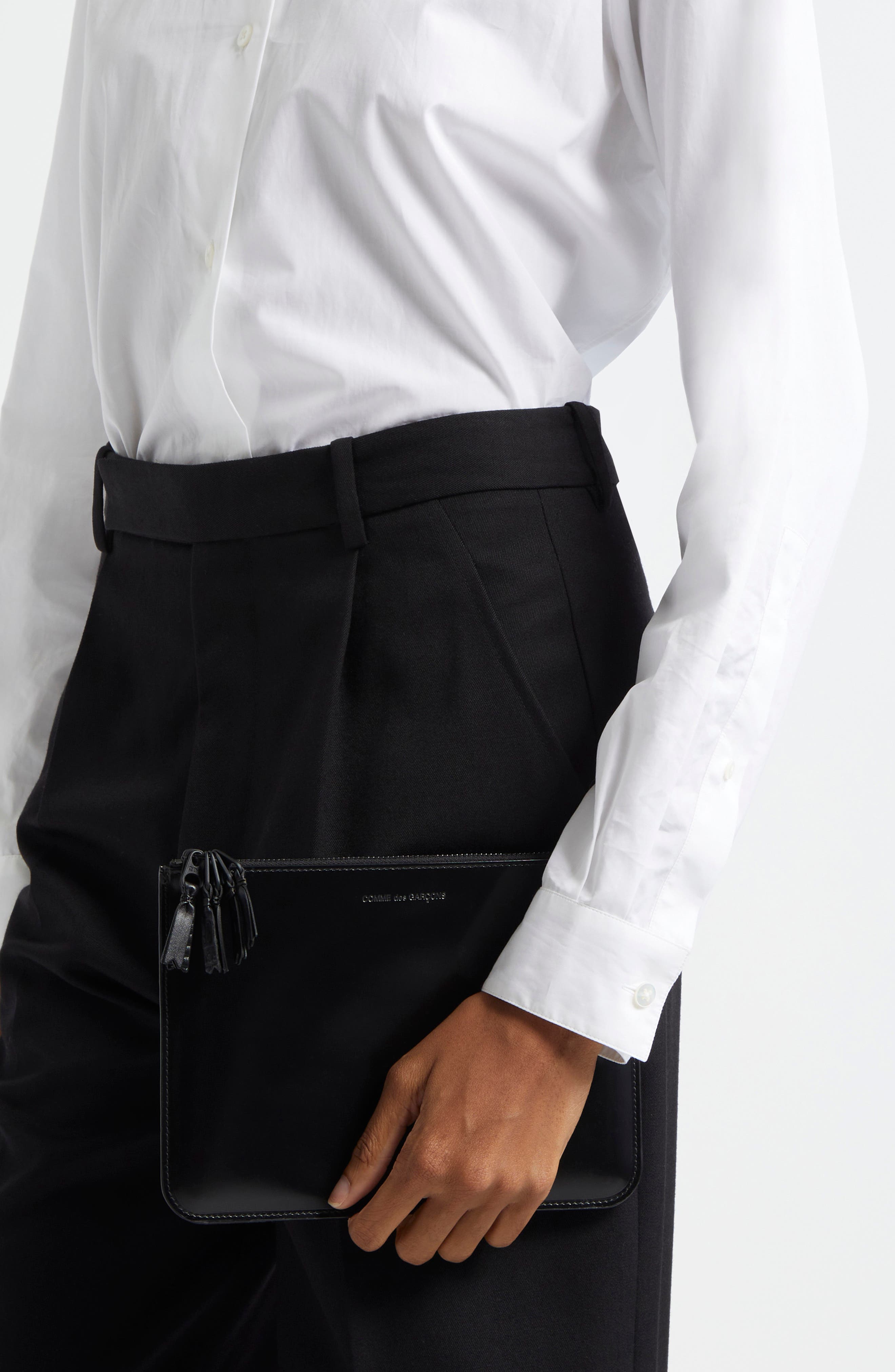 Comme des Garçons Wallets Large Zipper Medley Leather Pouch, Alternate, color, Black