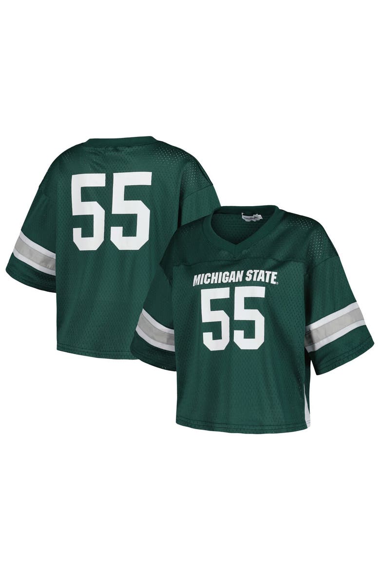 Women's Established & Co. #55 Green Michigan State Spartans Fashion Boxy Cropped Football Jersey, Main, color, Green