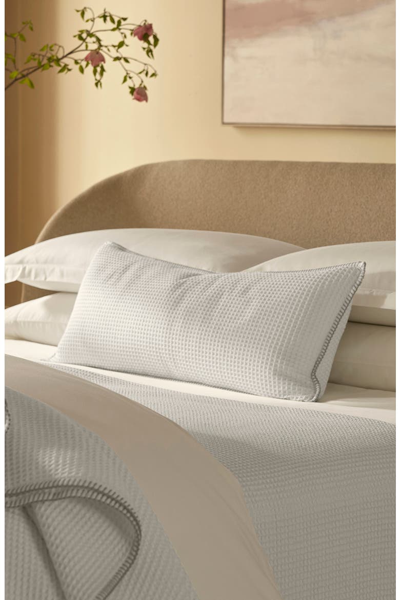 Blanket Stitch Organic Cotton Waffle Weave Pillow Cover, Alternate, color, WHITE/ OAK