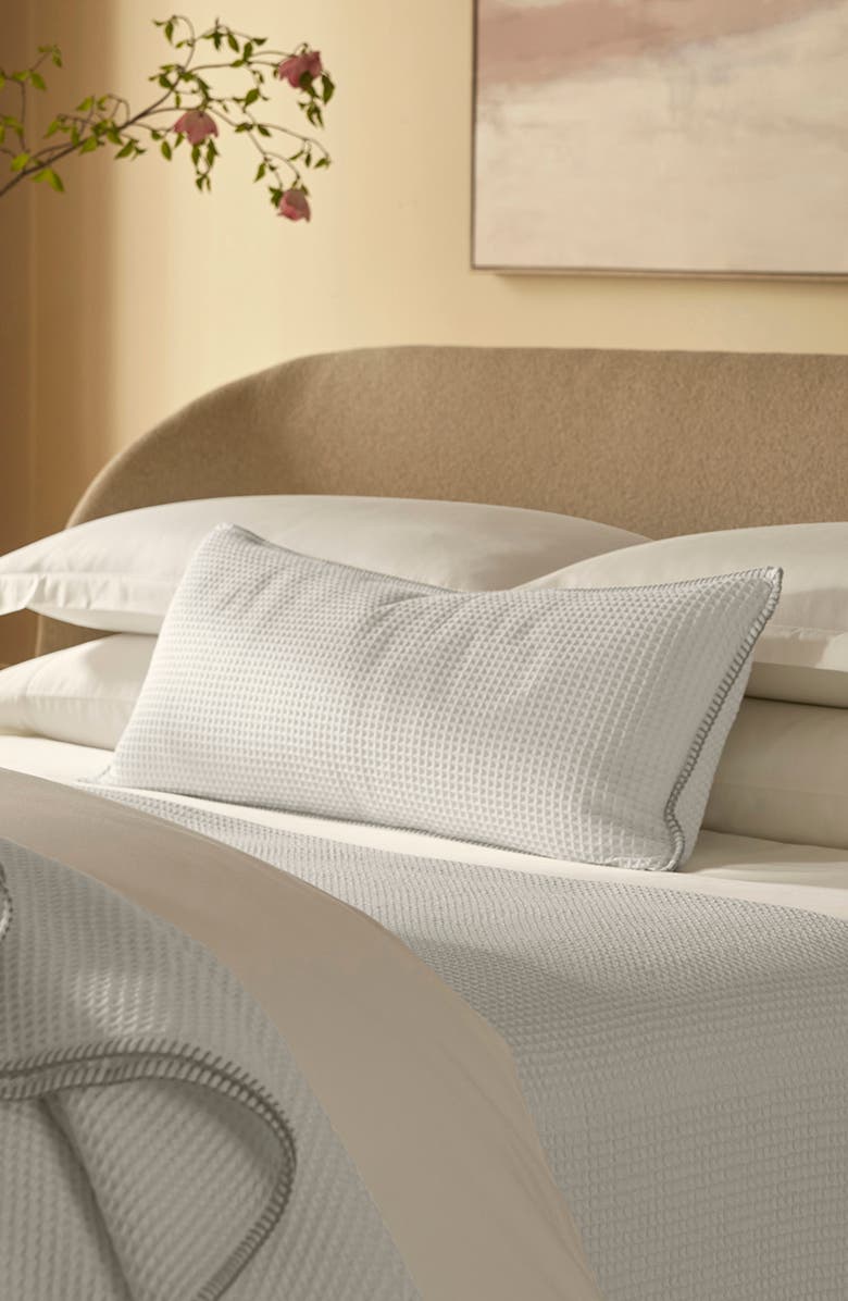 Boll & Branch Blanket Stitch Organic Cotton Waffle Weave Pillow Cover, Alternate, color, White/ Oak