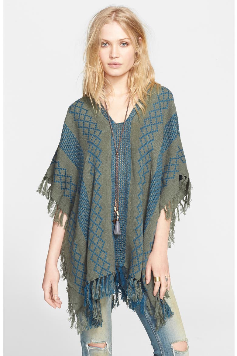 Woven Pattern Poncho, Main, color, CHAR COMBO