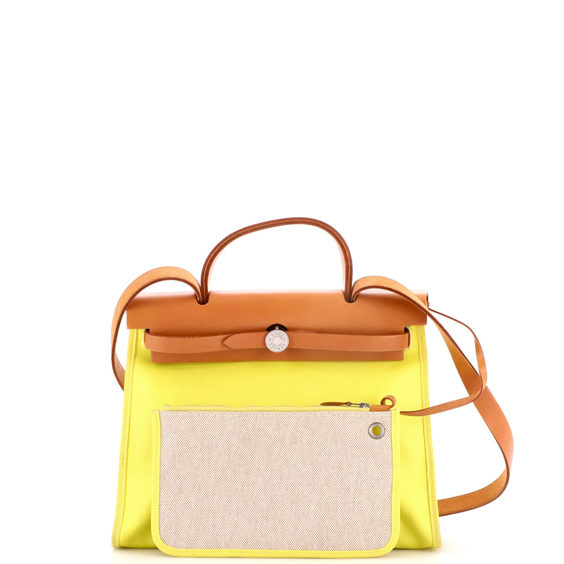 Pre-Owned Hermes Herbag Zip Berline Vache Canvas and Leather 31, Alternate, color, Lime