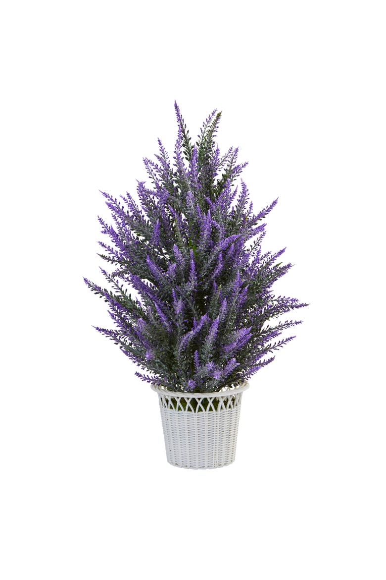 Lavender in White Wicker Planter Artificial Plant, Main, color, Purple
