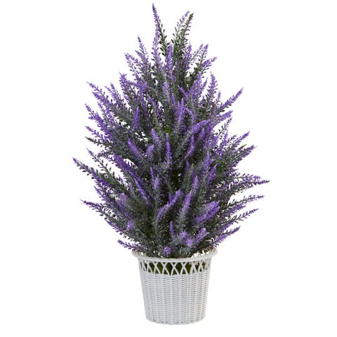 Lavender in White Wicker Planter Artificial Plant