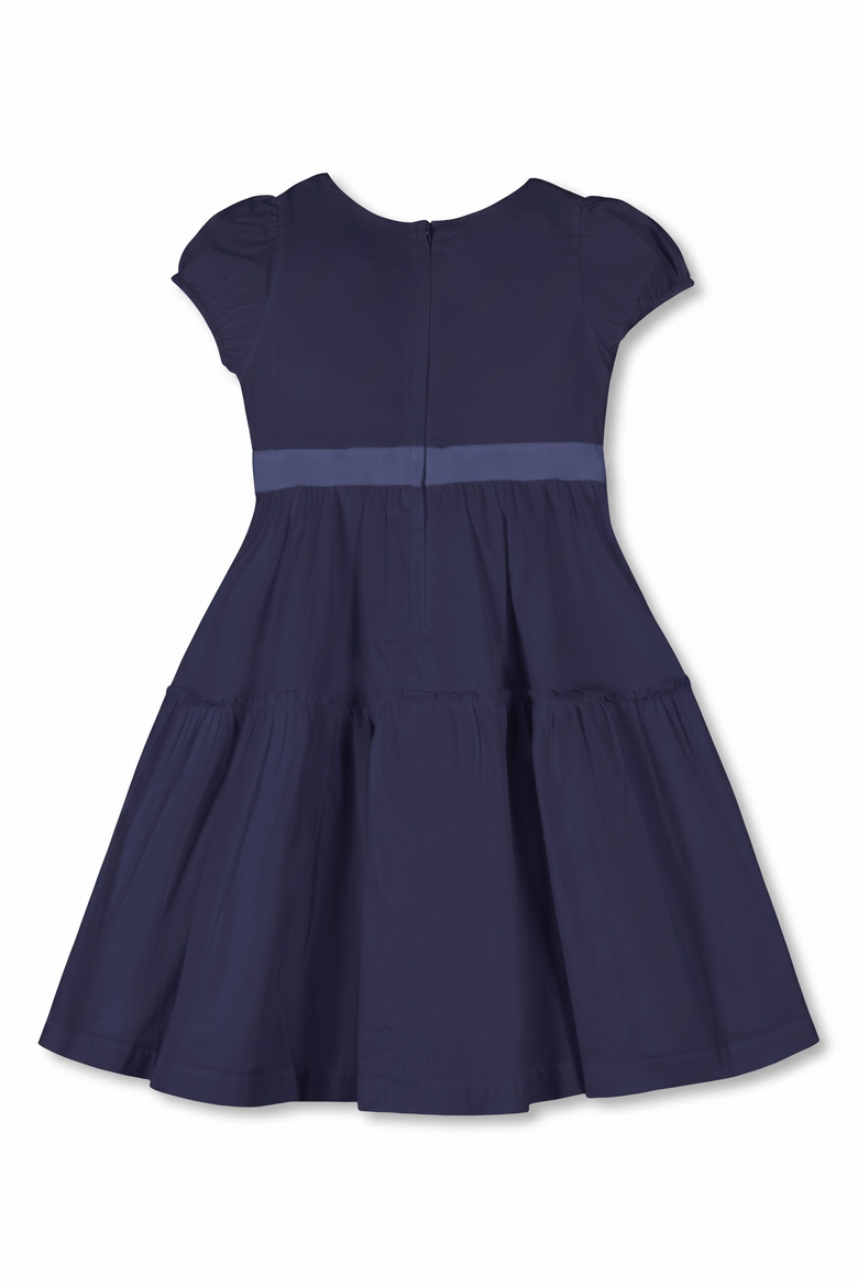 Kids' Organic Puff Sleeve Tiered Party Dress, Alternate, color, Navy