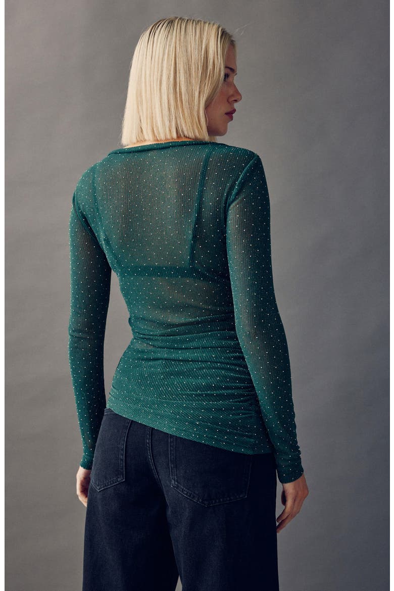 Ruched Mesh Sparkle Top, Alternate, color, GREEN