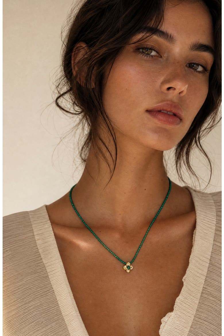 18k Gold Plated Beaded Clover Pendant Necklace, Alternate, color, GOLD