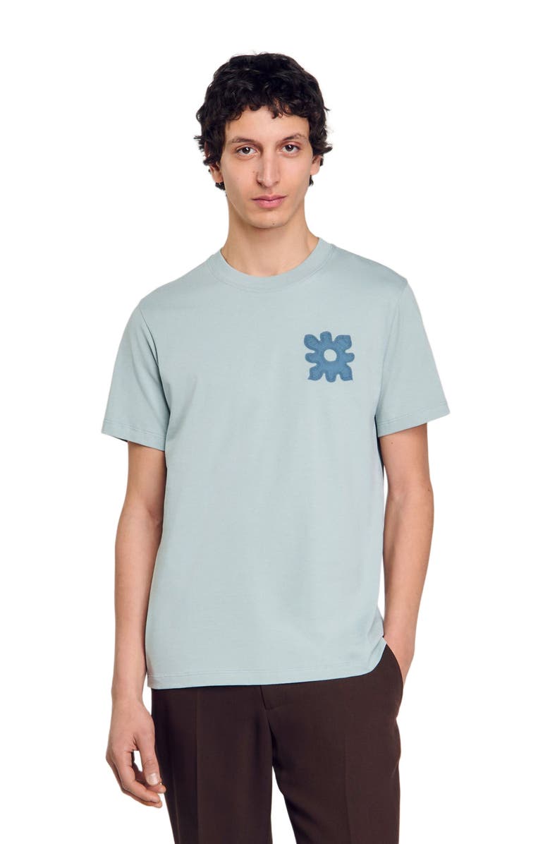 SANDRO T-shirt with flower detail, Alternate, color, Chambray
