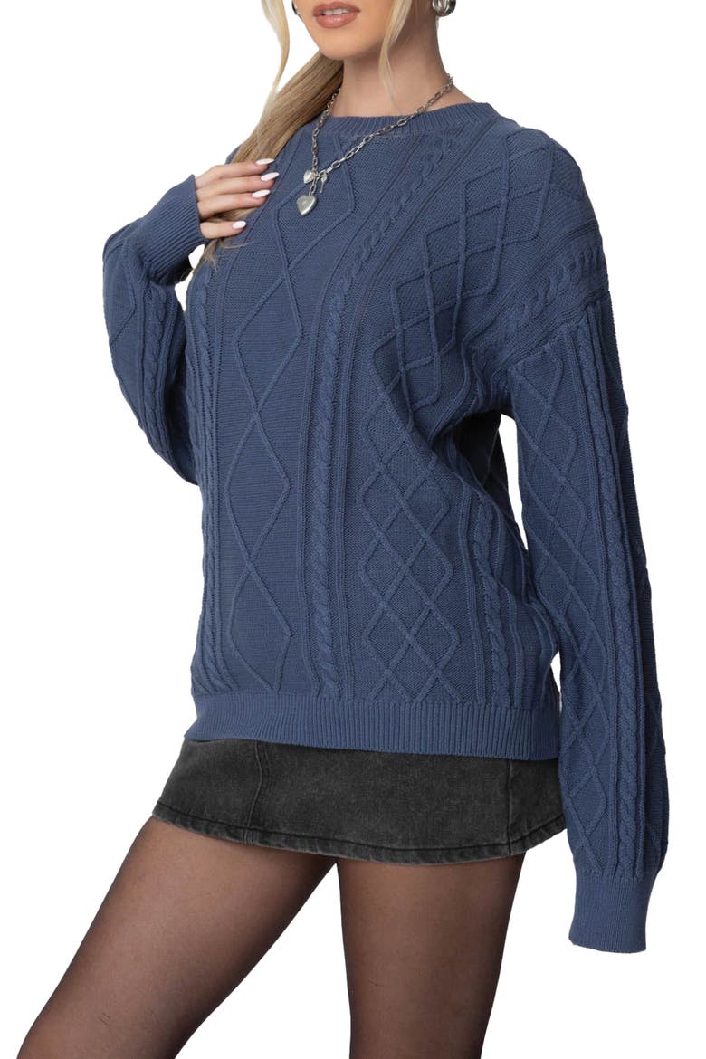 Jessy Oversize Cable Stitch Sweater, Alternate, color, BLUE