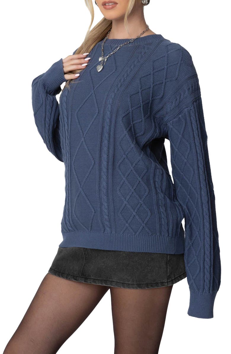 EDIKTED Jessy Oversize Cable Stitch Sweater, Alternate, color, Blue